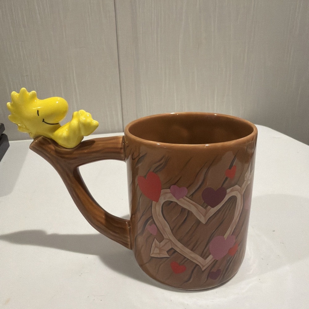 Vintage 1972 Teleflora Peanuts Woodstock Tree Branch Handle Carved Heart Mug Cup